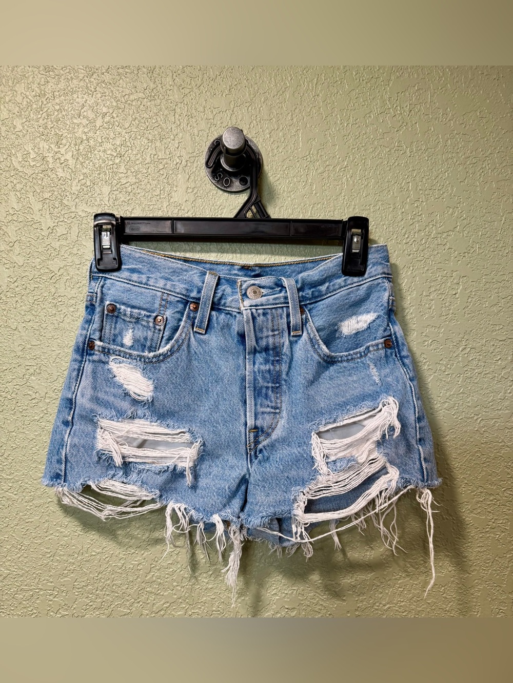 Levi's 501 Distressed High-Rise Denim Shorts 24
